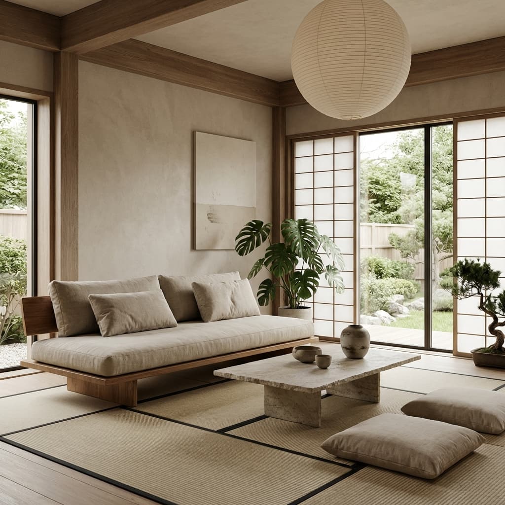 Japandi calm room redesign from Homemy.